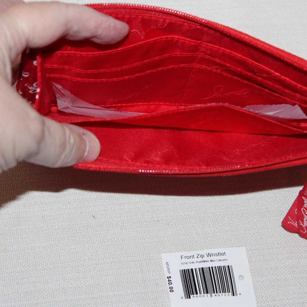 NEW Vera Bradley Front Zip Wristlet - Red White Mini Concerto - Picture 2 of 2